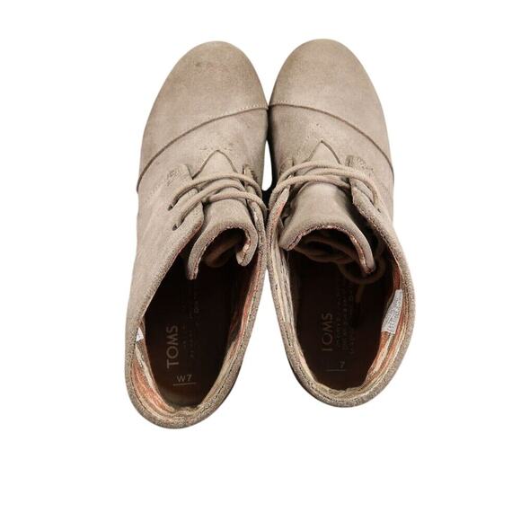 Toms Shoes Womens 7 Bootie Wedge Desert Lace Up Chukka Leather Casual Taupe Kala - Picture 9 of 15